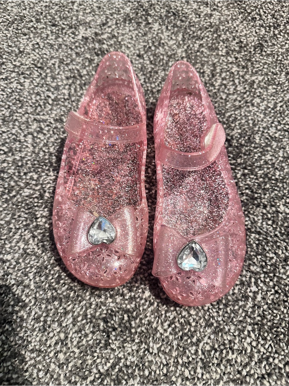 Girls Pink Glitter Jelly Shoes with Gem Accent